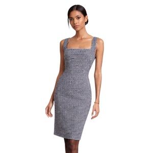 Lauren Ralph Lauren Dark Navy & White Houndstooth Square Neck Sheath Dress